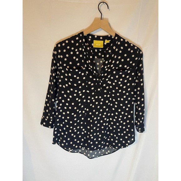 Maeve Tops - Anthropologie Maeve Polka Dot Blouse Pockets Pleats Black Size XS